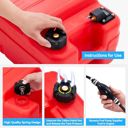 Marine Tank, 6 Gallon Marine Boat Transfer Tank with 9.8ft Hose, I-Shaped Handle, Easy to Carry for Outboard Engine Boats, Fishing Boat, Deck Boat,Yacht - size: 24L