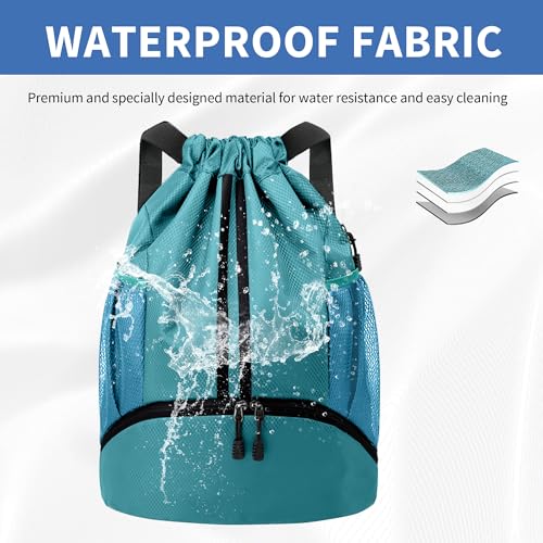 JELUTAR Drawstring Backpack Gym Bag with Shoes Compartment, Teal - color: Teal, size: Medium