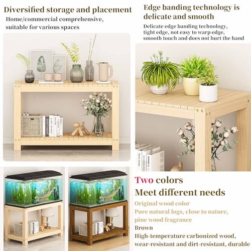 FORRTY Solid Wood Aquarium Stand – Heavy Duty Wooden Fish Tank Stand With 2-Tier Storage | Natural Pine Reptile Tank Table | Indoor Plant Rack | Printer Table | Multi-Purpose Shelf | 30–150cm Width(Wo