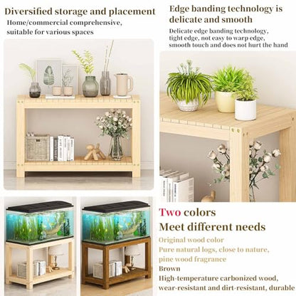 FORRTY Solid Wood Aquarium Stand – Heavy Duty Wooden Fish Tank Stand With 2-Tier Storage | Natural Pine Reptile Tank Table | Indoor Plant Rack | Printer Table | Multi-Purpose Shelf | 30–150cm Width(Wo