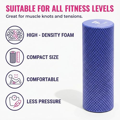FitOn Travel Size Foam Roller for Muscle Recovery, Fitness & Home Exercise | High-Density EVA Foam With Textured Grip For Back, Neck And Leg Relief, Ideal For Workouts, Yoga, and Travel Use, Purple