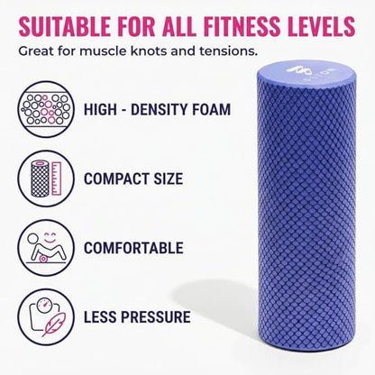 FitOn Travel Size Foam Roller for Muscle Recovery, Fitness & Home Exercise | High-Density EVA Foam With Textured Grip For Back, Neck And Leg Relief, Ideal For Workouts, Yoga, and Travel Use, Purple