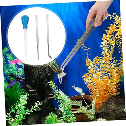 3pcs Aquarium Tweezers Straight Curved Stainless Steel Tools for Fish Tank Cleaning Coral Feeding and Gravel Maintenance Lightweight Siphon and Feeding