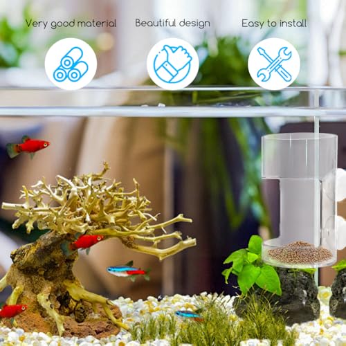 Clear Fish Tank Feeding Tray with Suction Cup Feeding Tube Aquarium Divider Supplies Breeder Box for Food Tanks Bowls(Round)