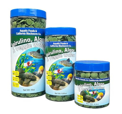 12mm - 1/2" Small Sinking Wafers of Spirulina, Algae & Veggies for Plecos, Catfish, Shrimp, Snails, Crabs, Crayfish, 12-Type Pellet Mix & 4-Type Wafer Mix Included..4.9oz Canister