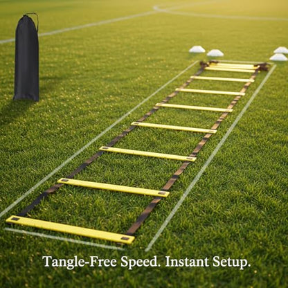 Agility Ladder for Speed Training, Flat-Lay PP Plastic Design with High-Vis Yellow Rungs