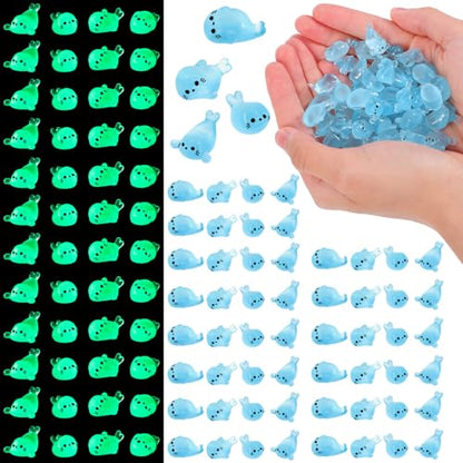 60PCS Glow in The Dark Mini Seal Figurines, Mini Resin Animals, Cute Luminous Seal Animals for Fairy Garden, Aquarium, Potted Plants, Desk Display DIY Crafts