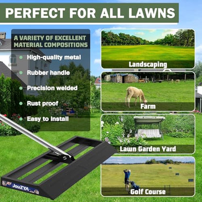 Lawn Leveling Rake 30"x10", Yard Leveling Rake with Stainless Steel, Yard Leveling Rakewith 27-80" Adjustable Handle, Lawn Rake Heavy Duty Lawn Leveler for Garden, Golf Lawn, Farm