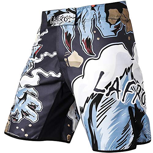 LAFROI Mens MMA Cross Training Boxing Shorts Trunks Fight Wear with Drawstring and Pocket-QJK01 - color: La Werewolf, size: Medium