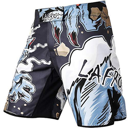 LAFROI Mens MMA Cross Training Boxing Shorts Trunks Fight Wear with Drawstring and Pocket-QJK01 - color: La Werewolf, size: Medium