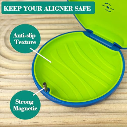 2 Pack Retainer Case with Vent Hole, Compatible with Invisalign - color: Blue Green