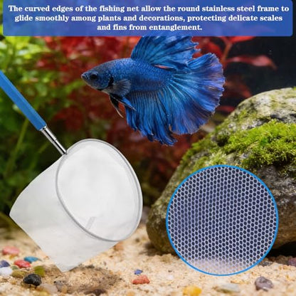 2 Pack Fish Tank Net 3 & 4 Inch Stainless Steel Fish Nets Small Tank Net for Shrimp Bettas Mesh Aquarium Nets with Durables Handle Aquarium Accessories