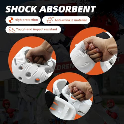 Martial Arts Karate Protective Sparring Gear Package Deal/Gift Adjustable Adult & Youth Headgear, Gloves & Kicks for MMA, Taekwondo, Boxing Training - color: white, size: Large