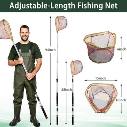 Fishing Nets, 58-94" Fishing Landing Net Telescoping for Riverbank Fishing Shrimp catching and Debris Removal Fishing Net Foldable