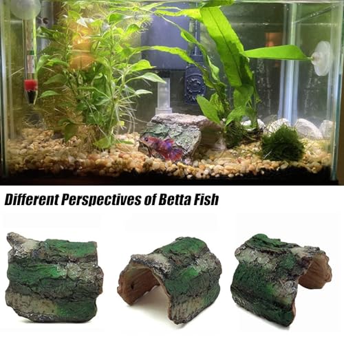 2 Pack Small Betta Log Resin Hollow Tree Trunk Ornament, Aquarium Hideout Reptile Cave Tarantula Hide Terrarium Tank Decor for Fish Shrimp or Small Reptile Scorpion Spider Hermit Crab