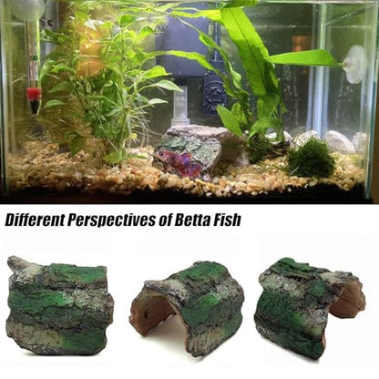 2 Pack Small Betta Log Resin Hollow Tree Trunk Ornament, Aquarium Hideout Reptile Cave Tarantula Hide Terrarium Tank Decor for Fish Shrimp or Small Reptile Scorpion Spider Hermit Crab