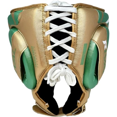 RIVAL Boxing RHG100 Professional Headgear - Lightweight Construction with Wide, Lateral Eye Opening for Maximum Visibility - color: Green/Gold, size: Small