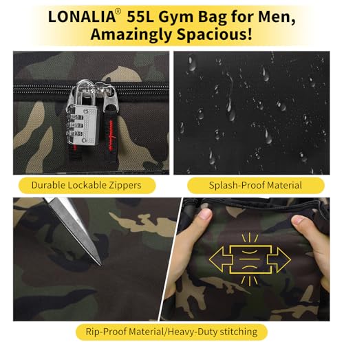 55L Sports Duffle Bag for Men, 22 inch, Camo - color: Camo