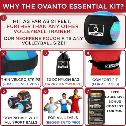 OVANTO Volleyball Training Equipment Kit | Adjustable Practice Hitting Rebounder, Ultra-Stretch Neoprene, Exclusive Elastic Cords, Premium Content - color: ‎VT Essential