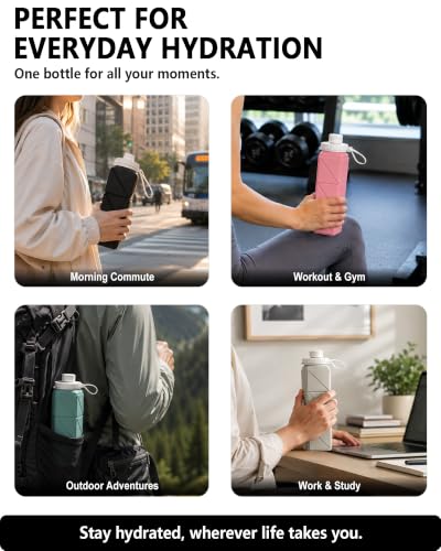 BEAUTAIL Collapsible Water Bottles 21oz/610mL, Silicone Travel Water Bottle | BPA Free, Leakproof & Reusable, Foldable Water Bottle for Traveling, Hiking, Gym, School, Sports, Outdoor, 1-Pack, Black - color: Black