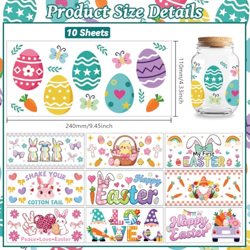 UV DTF Cup Wraps Transfer Stickers Easter Rabbit and Eggs Pattern, 10 Sheets Waterproof Custom Vinyl Transfer Sticker 16oz Coffee Glass Cup Tumbler Bottle Mug Decals for Men Women - style: Easter Rabbit and Eggs