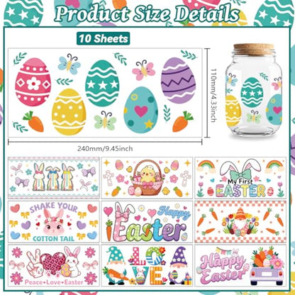 UV DTF Cup Wraps Transfer Stickers Easter Rabbit and Eggs Pattern, 10 Sheets Waterproof Custom Vinyl Transfer Sticker 16oz Coffee Glass Cup Tumbler Bottle Mug Decals for Men Women - style: Easter Rabbit and Eggs