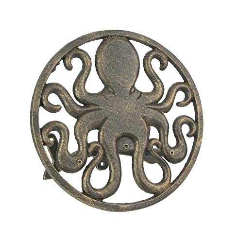 Cast Iron 12 inch Octopus Decorative Wall Mounted Hanging Garden Hose Hanger Bronze Finish - 125 ft Hose Holder Capacity - Nautical Sea Life Outdoor Décor - color: Octopus - Bronze