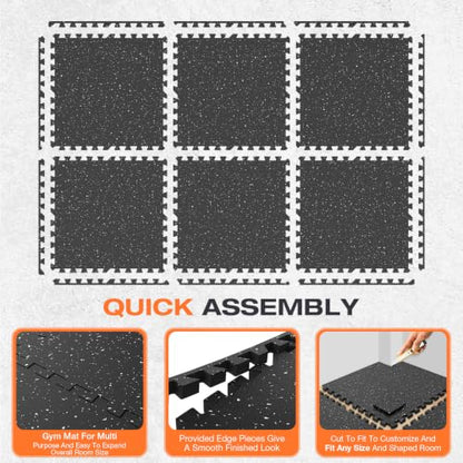 0.56'' Thick 6 Pcs 24 Sq Ft Non-Slip Rubber Top Exercise Equipment Mats, High Density EVA Foam Mats with Rubber Top, Interlocking Puzzle Gym Flooring for Home Gym, Workout Floor Mats, Black - size: 6 Tiles (24 Sq Ft)