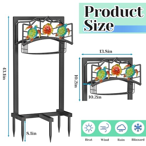 Garden Water Hose Holder with 5 Spikes, Upgraded Freestanding Heavy Duty Hose Hanger Holds 150-feet Hose, Sturdy Hose Stand Storage Rack for Outside Yard Lawn (Black - Turtle)
