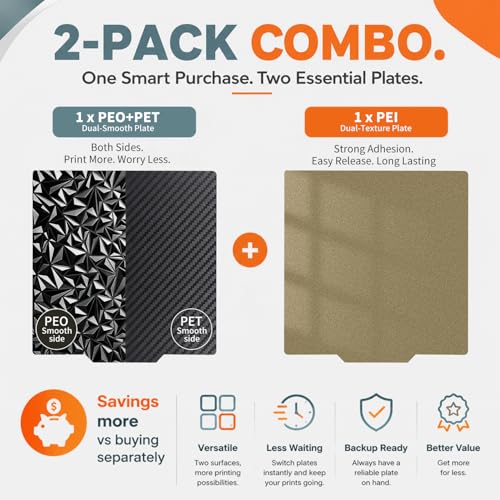 2 Packs 257x257mm PET PEO Double Side Build Plate for Bambu Lab X2D/P2S/X1C/X1/X1E/P1P/P1S/A1, Textured Flexible Spring Steel PEI Sheet Printed Bed for Bambu Labs 3D Printer - size: 257x257mm-2pcs, style: Black PEO+PET