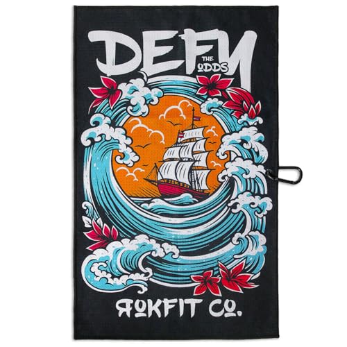 RokFit Gym & Golf Towel – Multi-Use, Quick-Dry, Durable Utility Towel with Bold Graphic and Carabiner Clip (Defy The Odds) - color: Defy the Odds