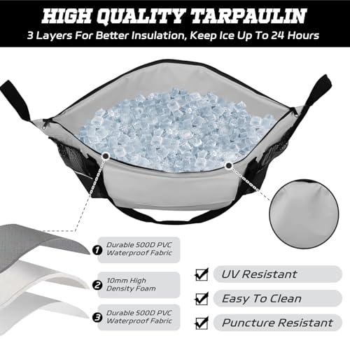 Insulated Fish Cooler Kill Bag with Flat Bottom-26x18 31x14 40x16 50x18 60x20 70x25 Inches Waterproof Fishing tackle Kill Cooler Bag - color: CreamGrey-31x14x8