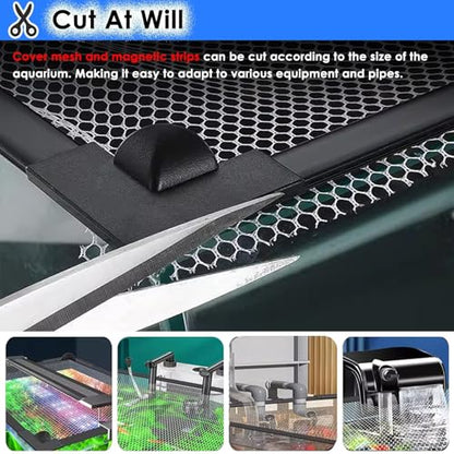 Sturdy Magnetic Fish Tank Lid - Cat-Proof Square Aquarium Cover with Corner Handles, Anti-Jump Net for Fish & Terrariums, Perfect Home Fish Tank Protector White Mesh L50xW25cm - size: L50xW25cm