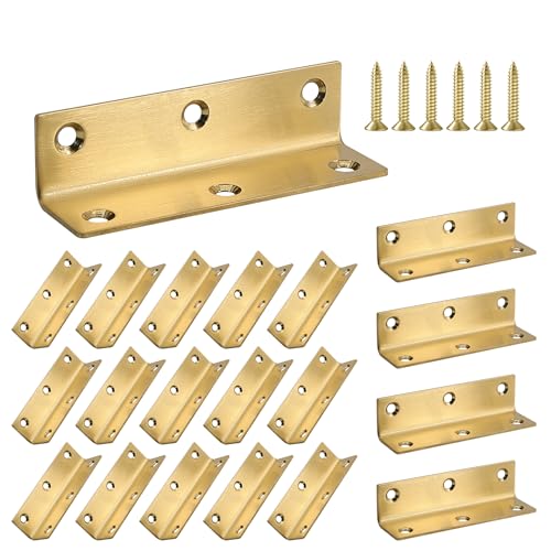 L Bracket, Heavy Duty Corner Brace, 20 Pack 4 Inch Stainless Steel Shelf Bracket Angle Bracket for Shelves, Gold Metal Braces for Wood, 100mm Overall Length