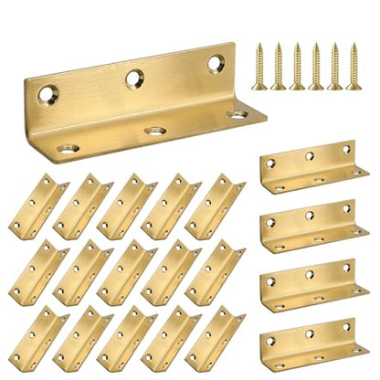 L Bracket, Heavy Duty Corner Brace, 20 Pack 4 Inch Stainless Steel Shelf Bracket Angle Bracket for Shelves, Gold Metal Braces for Wood, 100mm Overall Length - size: 4 Inch, style: Gold 20 Pack