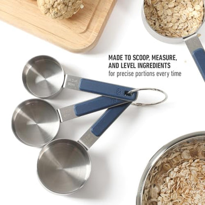 Calphalon Prime Measuring Cups, Kitchen Measurement Cup, 4-Piece Stainless Steel Kitchen Measuring Cup with Navy Silicone Handle Accurate, Durable for Dry and Liquid Ingredients - color: Navy Blue w/ Silicone (Prime - Measuring Cups), size: Measuring Cups