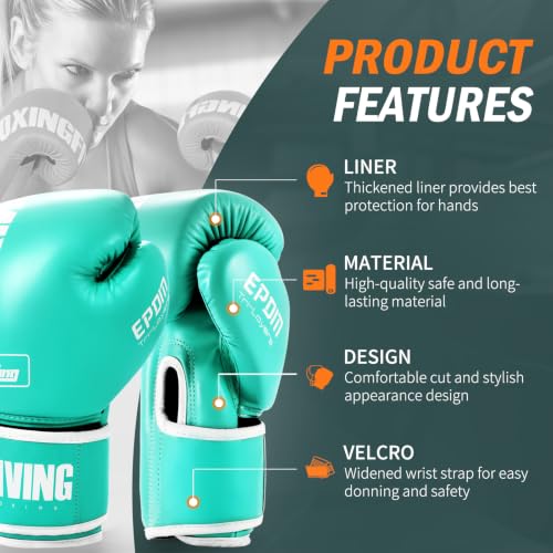 Boxing Gloves for Men Women Adults - color: Green, size: 10oz