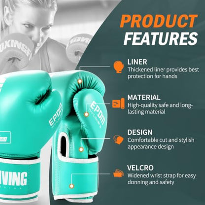 Boxing Gloves for Men Women Adults - color: Green, size: 12oz