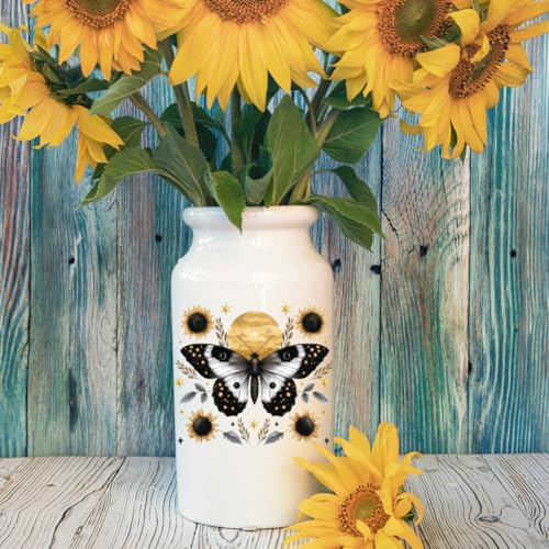 UV DTF Cup Wraps Transfer Stickers Flower Moth Pattern, 10 Sheets Waterproof Custom Vinyl Transfer Sticker 16oz Coffee Glass Cup Tumbler Bottle Mug Decals for Men Women - style: Flower Moth