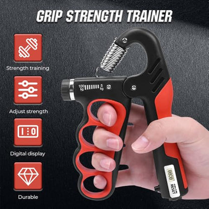 Hand Gripper Strengthener, Hand Squeezer Adjustable Resistance, Grip Strengthener Forearm Strengthener, Hand Exerciser for Muscle Building and Injury Recover, Forearm Strengthener - color: Red