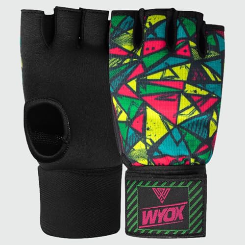 WYOX Gel Boxing Hand Wraps & Curved Focus Mitts Bundle for Men & Women Adults – 80cm Wrist Straps, Padded Knuckle Support, Neoprene Inner Glove Gel Padding, MMA Muay Thai Kickboxing Training Pads