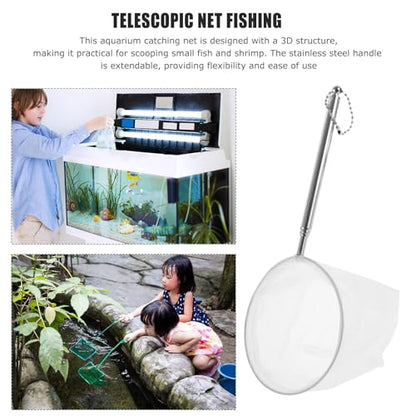 Cabilock Stainless Steel 3D Telescopic Fish and Shrimp Net Fine Mesh Small Aquarium Scoop for Mini Fish and Shrimp Large White Round Net