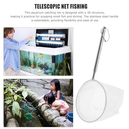 POPETPOP Aquarium Net for Small Fish and Shrimp, Stainless Steel Extendable Handle 3D Fine Mesh Catching Net for Mini Fish Tanks and Shrimp Cleaning