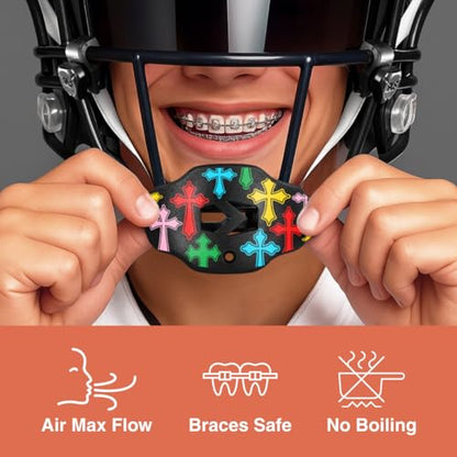 SLEEFS Classic Football Mouthguard with Bold Designs and Removable Strap - color: Crosses Chroma Black