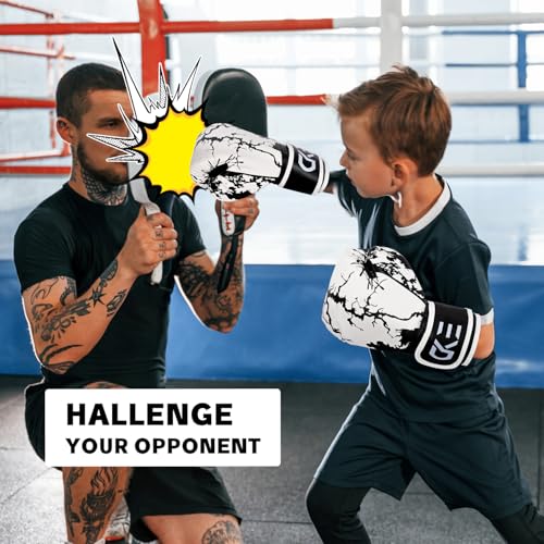 CKE Boxing Gloves for Kids Ages 5-12, Beginner Punch Bag Training Gloves - color: Black/White