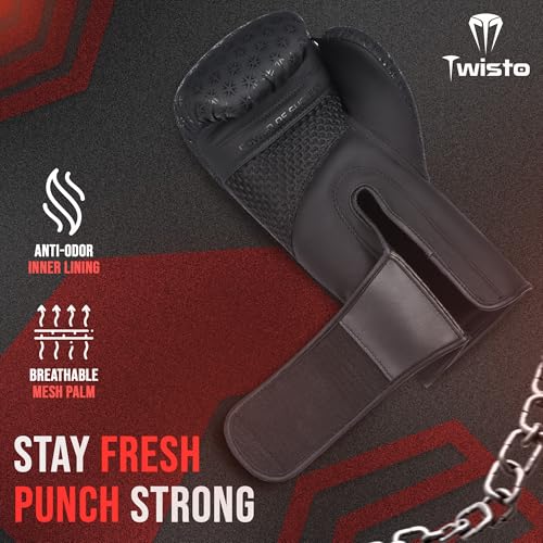 Twisto Boxing Gloves Black Rox - Pro Training & Sparring, Maya Hide Leather, Muay Thai, MMA, Kickboxing, Men, Women, Adults, Heavy Punching Bag, Focus Mitts, Pads,10oz 12oz 14oz 16oz - size: 14 oz