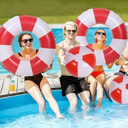 4 PCS Striped Inflatable Pool Floats for Swimming Pool Party Lake Beach Adults - Floaties Pool Tubes Swim Rings Tubes Floaties for Beach Pool Party Decorations
