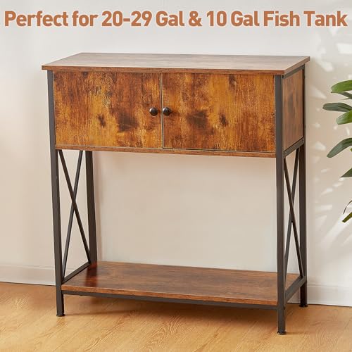 20-29 Gallon Aquarium Stand with Cabinet, 20 Gallon Long Fish Tank Stand with 31''L * 12''W Tabletop, Double Heavy Metal Stand with Stable Structure, Adjustable Table Feet - Rustic Brown - color: Rustic Brown 20-29Gallon, size: 20-29Gallon
