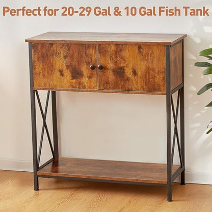 20-29 Gallon Aquarium Stand with Cabinet, 20 Gallon Long Fish Tank Stand with 31''L * 12''W Tabletop, Double Heavy Metal Stand with Stable Structure, Adjustable Table Feet - Rustic Brown - color: Rustic Brown 20-29Gallon, size: 20-29Gallon