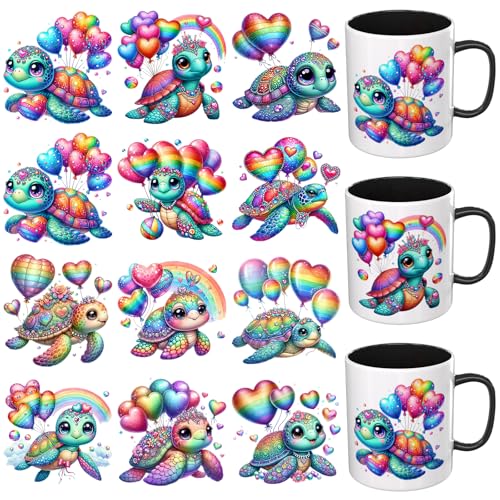 UV DTF Cup Wrap Transfer Stickers, 12 Sheets Sea Turtle Rub On Transfers for Tumblers Glass Cups Mugs Water Bottles